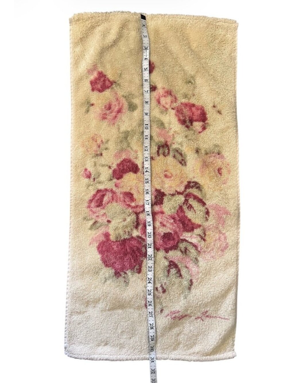 Ralph Lauren Signed Kathleen Hand Towels Yellow Rust Floral Shabby Cottage Roses - Picture 4 of 9